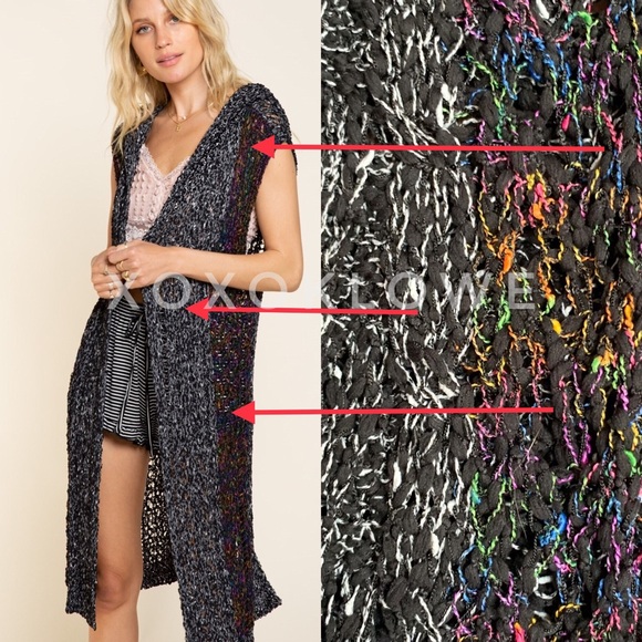 🔥SALE POL Black Sleeveless Hooded Cardigan Sweater Vest - Picture 5 of 12